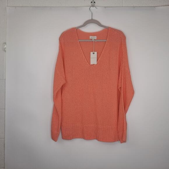 Lucky Brand light orange knitted V-neck sweater size Large NWT - Picture 2 of 10